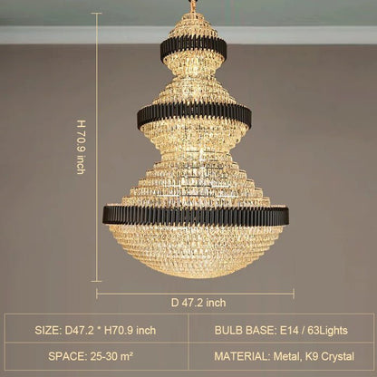 Modern Black Iron Crystal Chandelier For Foyer Staircase Luxurious Design Ceiling Light Fixture - Zelno Lighting