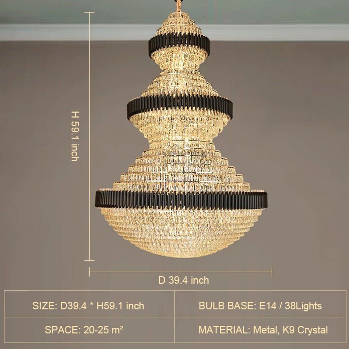 Modern Black Iron Crystal Chandelier For Foyer Staircase Luxurious Design Ceiling Light Fixture - Zelno Lighting