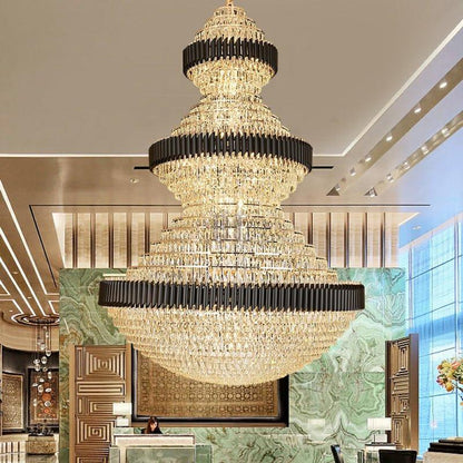 Modern Black Iron Crystal Chandelier For Foyer Staircase Luxurious Design Ceiling Light Fixture - Zelno Lighting