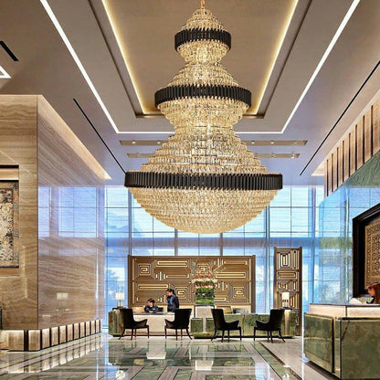 Modern Black Iron Crystal Chandelier For Foyer Staircase Luxurious Design Ceiling Light Fixture - Zelno Lighting