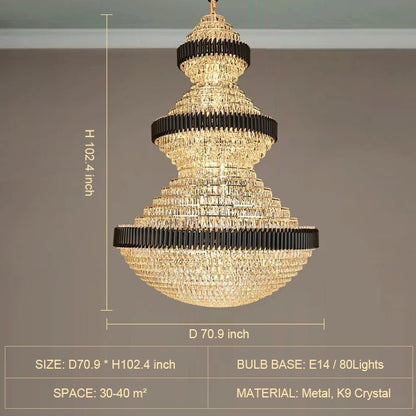Modern Black Iron Crystal Chandelier For Foyer Staircase Luxurious Design Ceiling Light Fixture - Zelno Lighting