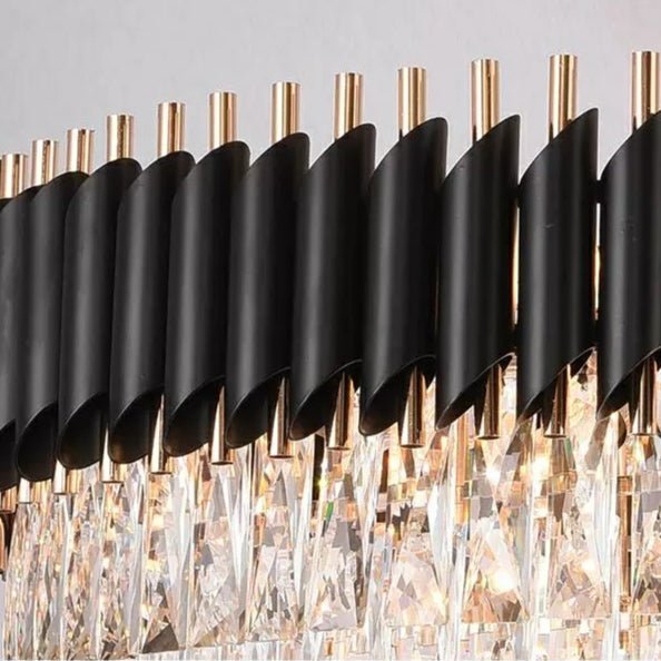 Modern Black Iron Crystal Chandelier For Foyer Staircase Luxurious Design Ceiling Light Fixture - Zelno Lighting