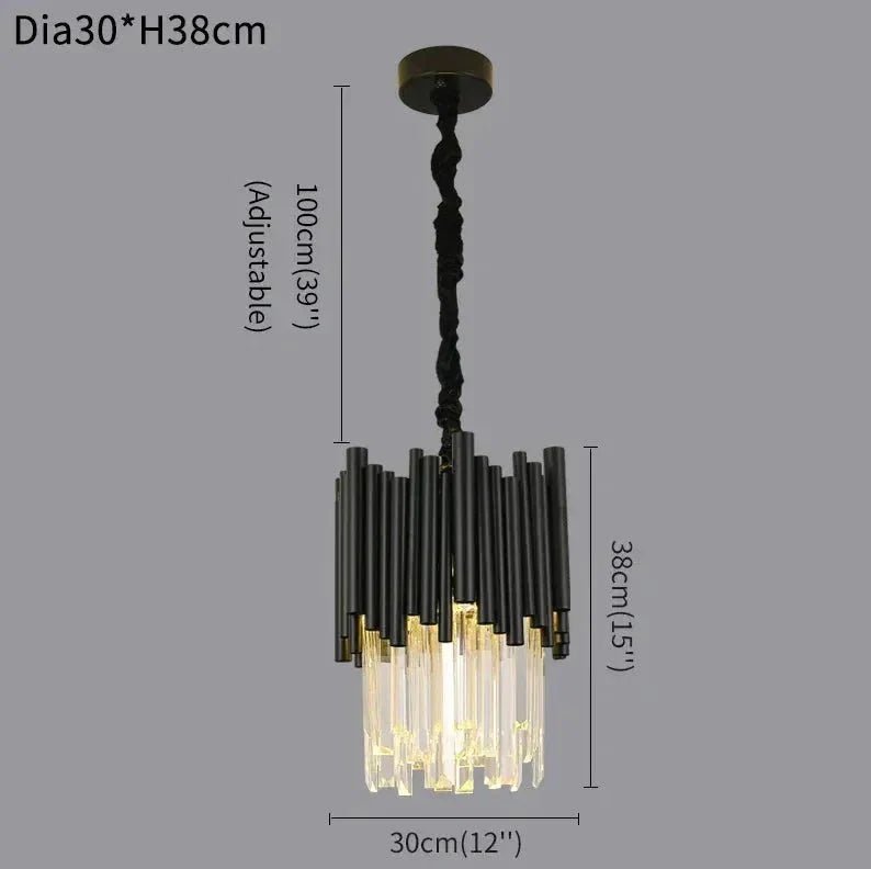 Modern Black Tube Crystal Pendant for Kitchen Island - Zelno Lighting