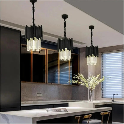 Modern Black Tube Crystal Pendant for Kitchen Island - Zelno Lighting