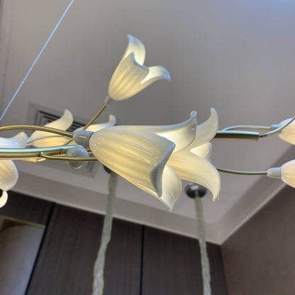 Modern Brass Branch Ceramics Flower Chandelier for Stylish Living Room Hotel and Restaurant - Zelno Lighting