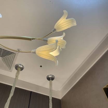 Modern Brass Branch Ceramics Flower Chandelier for Stylish Living Room Hotel and Restaurant - Zelno Lighting