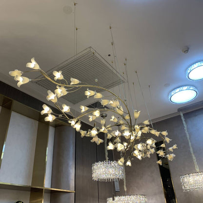 Modern Brass Branch Ceramics Flower Chandelier for Stylish Living Room Hotel and Restaurant - Zelno Lighting