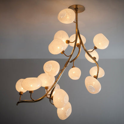 Modern Chandelier with Irregular Glass Lampshades and Brass Branches - Zelno Lighting