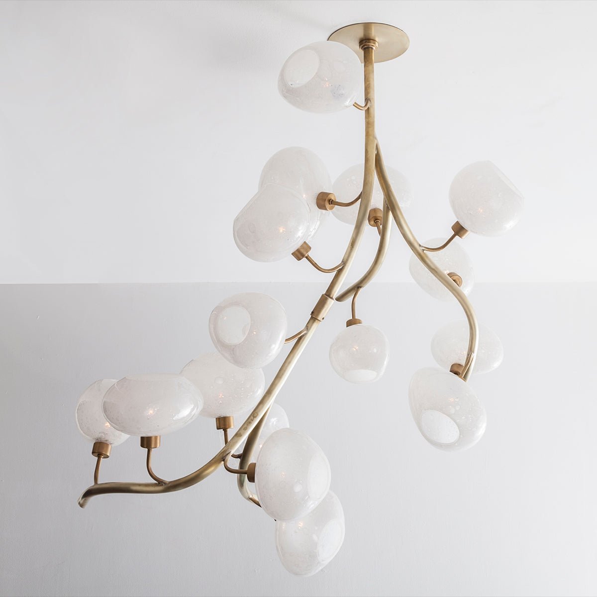 Modern Chandelier with Irregular Glass Lampshades and Brass Branches - Zelno Lighting