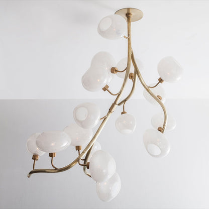 Modern Chandelier with Irregular Glass Lampshades and Brass Branches - Zelno Lighting