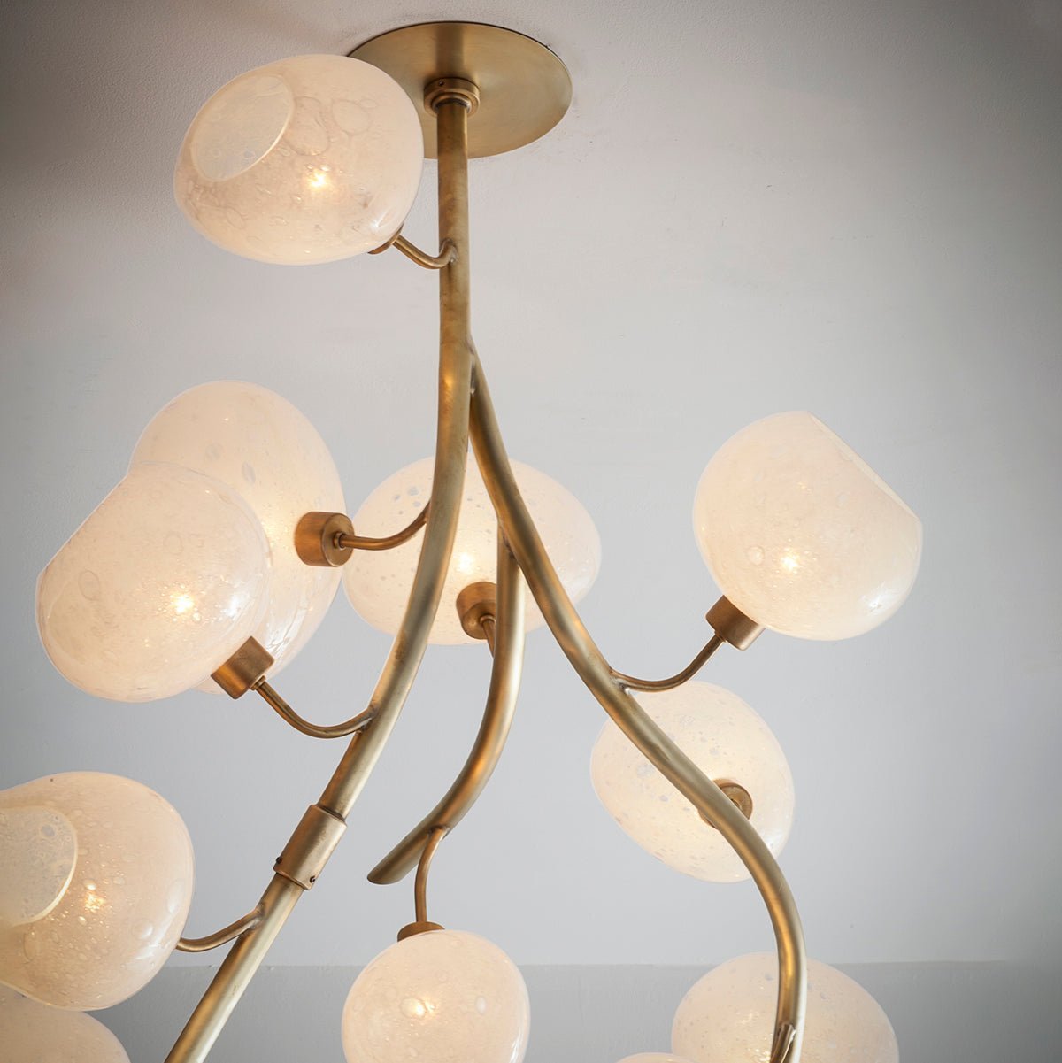 Modern Chandelier with Irregular Glass Lampshades and Brass Branches - Zelno Lighting