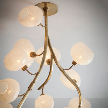 Modern Chandelier with Irregular Glass Lampshades and Brass Branches - Zelno Lighting