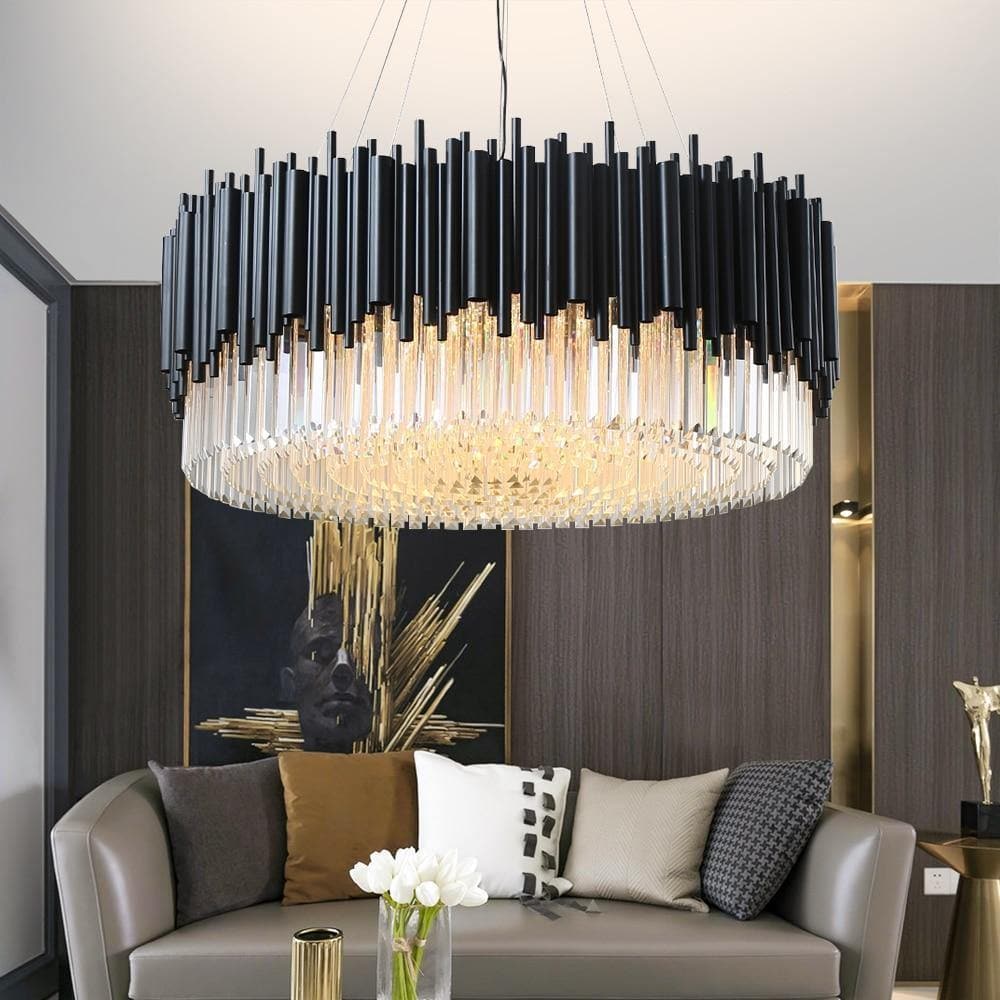 Modern Classic Black Crystal Round Chandelier 24"/ 32"/40" - Zelno Lighting