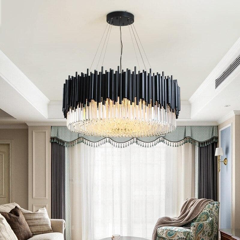 Modern Classic Black Crystal Round Chandelier 24"/ 32"/40" - Zelno Lighting