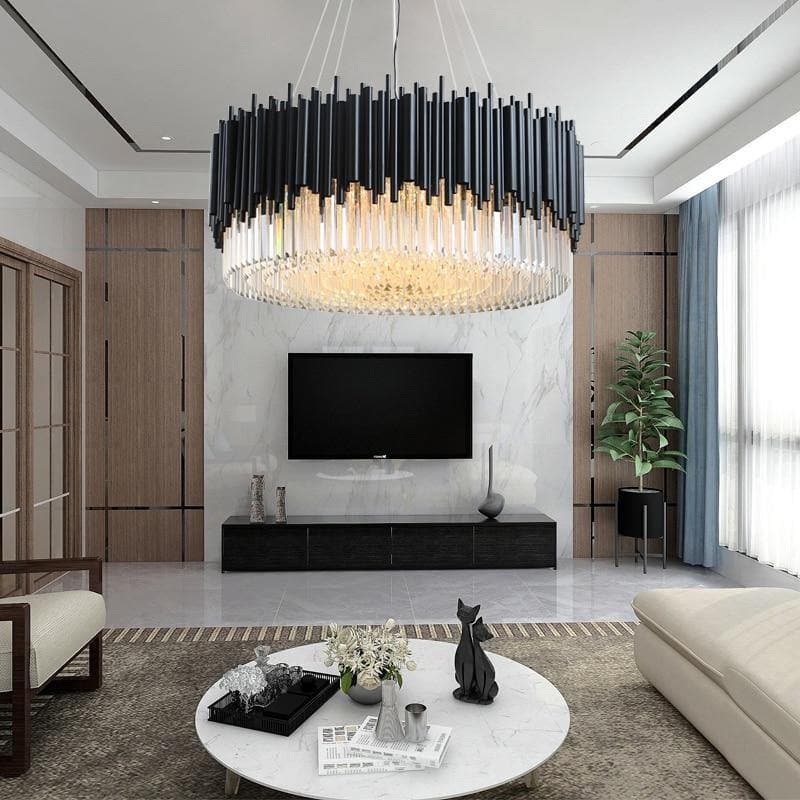 Modern Classic Black Crystal Round Chandelier 24"/ 32"/40" - Zelno Lighting