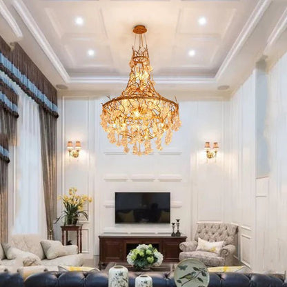 Modern Crystal Drop Brass Branch Chandelier - Zelno Lighting