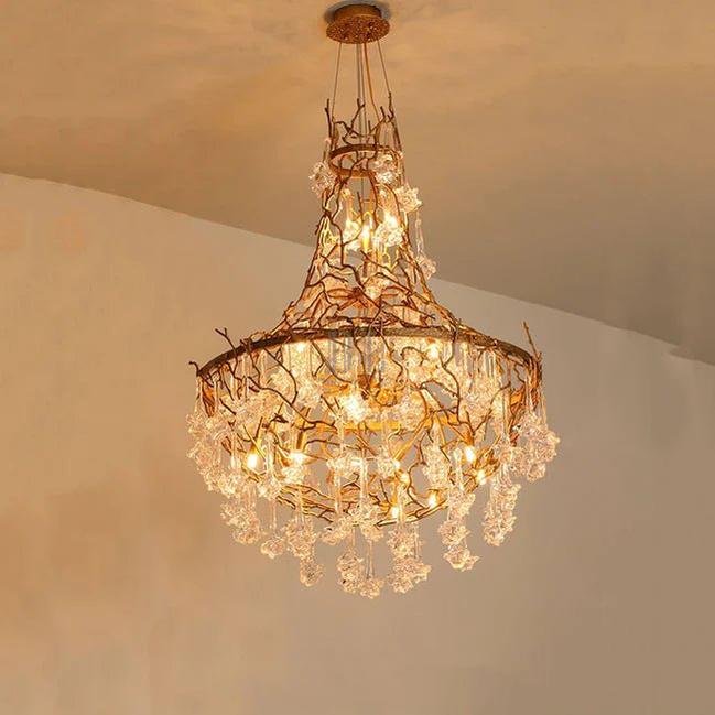 Modern Crystal Drop Brass Branch Chandelier - Zelno Lighting