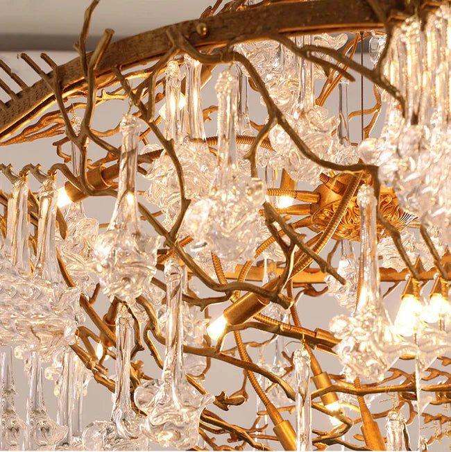 Modern Crystal Drop Brass Branch Chandelier - Zelno Lighting
