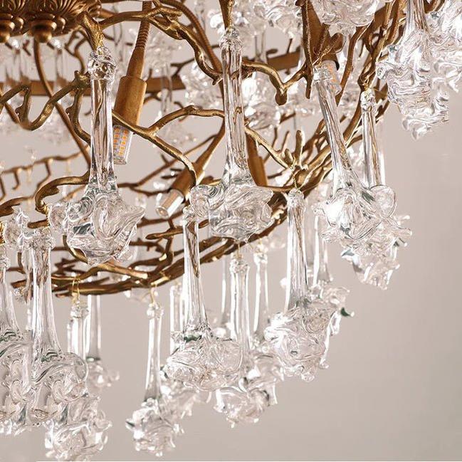 Modern Crystal Drop Brass Branch Chandelier - Zelno Lighting