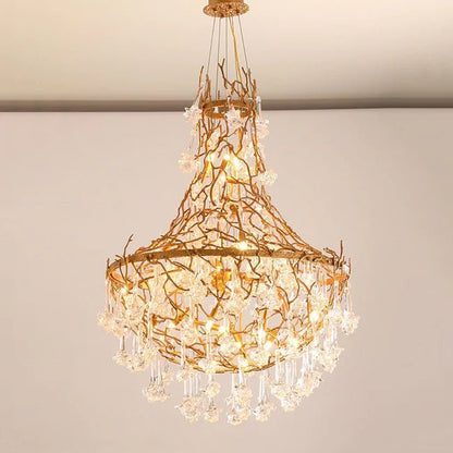 Modern Crystal Drop Brass Branch Chandelier - Zelno Lighting