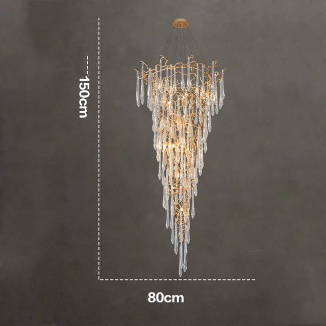 Modern Crystal Droplet Branch Staircase Chandelier - Zelno Lighting