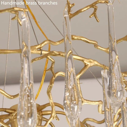 Modern Crystal Droplet Branch Staircase Chandelier - Zelno Lighting