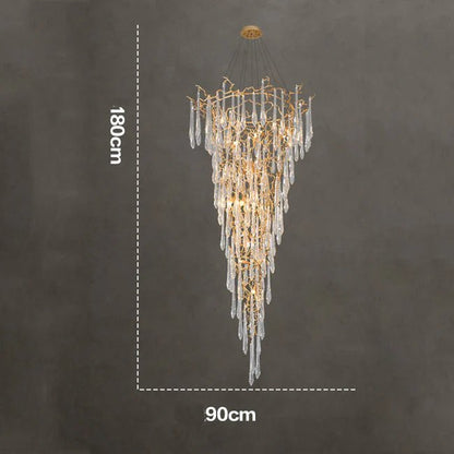 Modern Crystal Droplet Branch Staircase Chandelier - Zelno Lighting