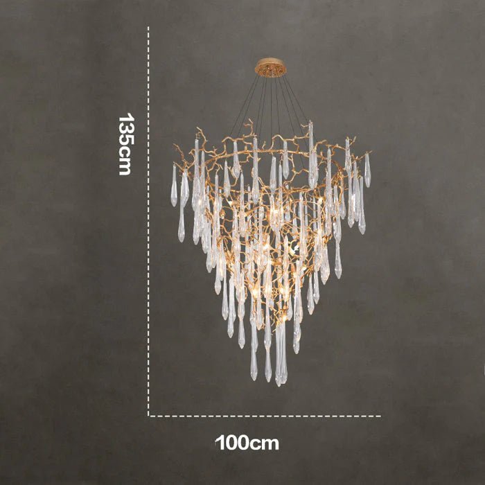 Modern Crystal Droplet Branch Staircase Chandelier - Zelno Lighting
