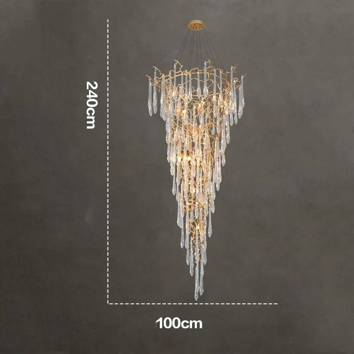 Modern Crystal Droplet Branch Staircase Chandelier - Zelno Lighting