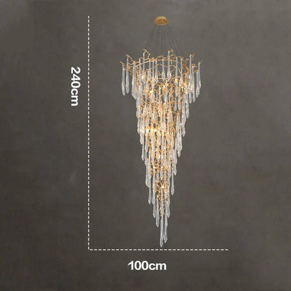 Modern Crystal Droplet Branch Staircase Chandelier - Zelno Lighting
