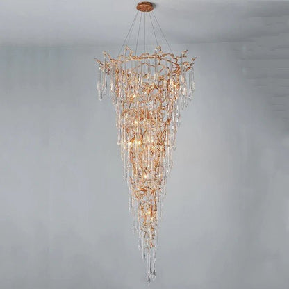 Modern Crystal Droplet Branch Staircase Chandelier - Zelno Lighting
