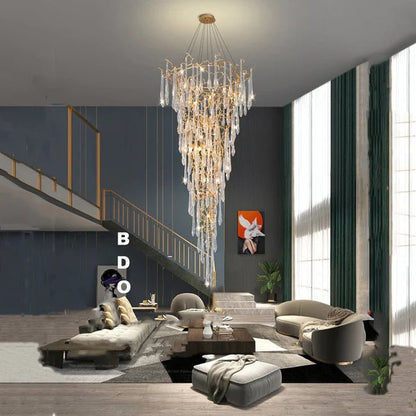Modern Crystal Droplet Branch Staircase Chandelier - Zelno Lighting