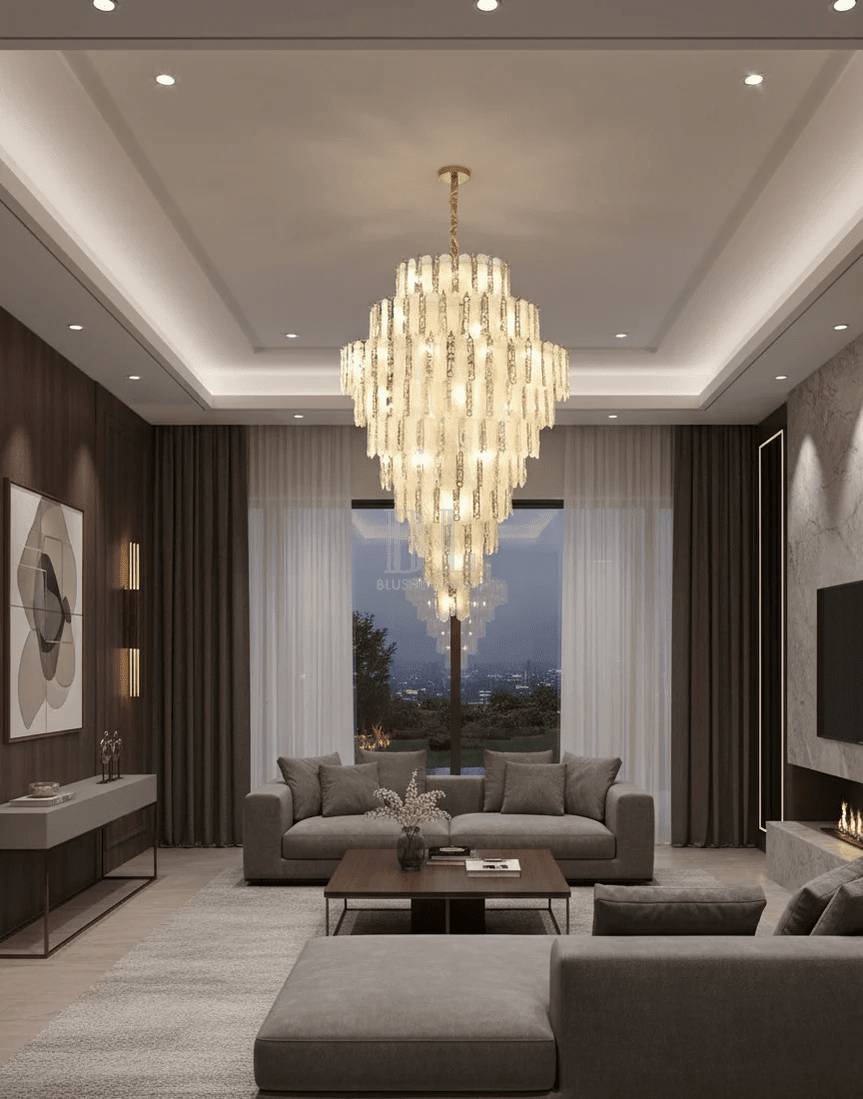 Modern Feather Crystal Chandelier in Chrome/Gold Finish for High/Low-ceiling - Zelno Lighting