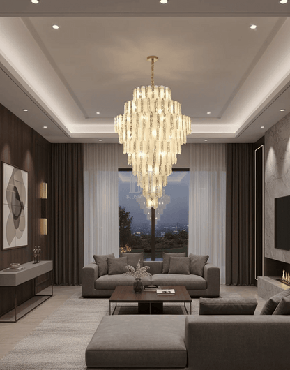 Modern Feather Crystal Chandelier in Chrome/Gold Finish for High/Low-ceiling - Zelno Lighting