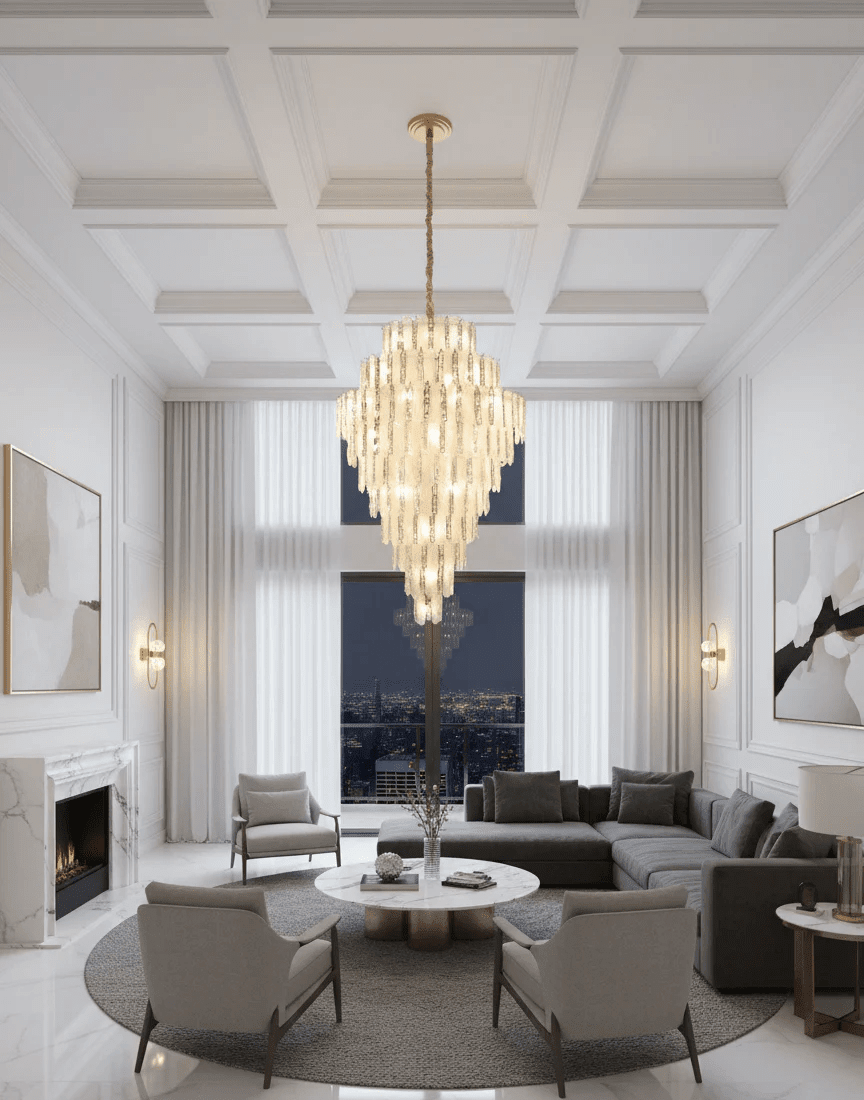 Modern Feather Crystal Chandelier in Chrome/Gold Finish for High/Low-ceiling - Zelno Lighting