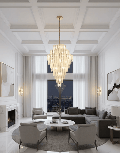 Modern Feather Crystal Chandelier in Chrome/Gold Finish for High/Low-ceiling - Zelno Lighting