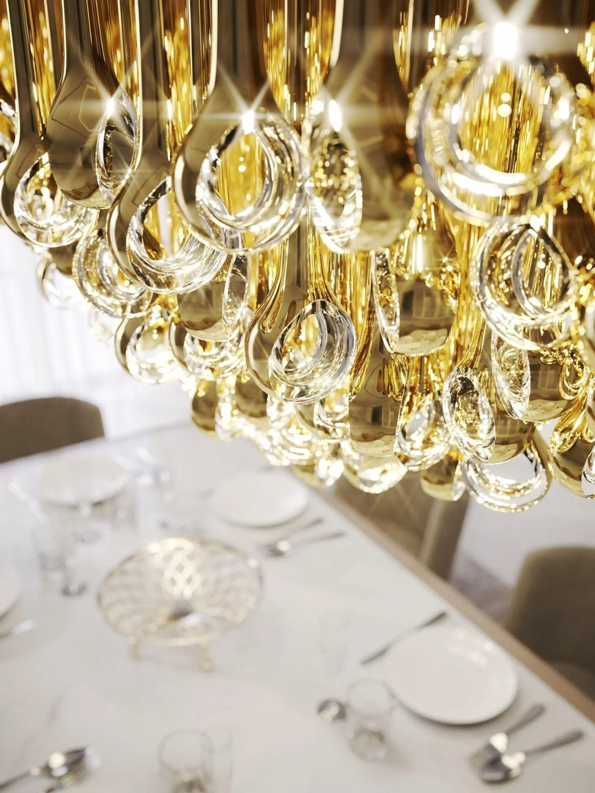 Modern Floating Long Gold Pendant Celing Chandelier for Living Room/High-ceiling - Zelno Lighting