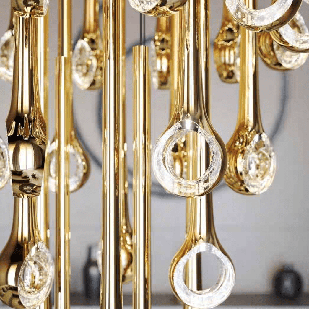 Modern Floating Long Gold Pendant Celing Chandelier for Living Room/High-ceiling - Zelno Lighting