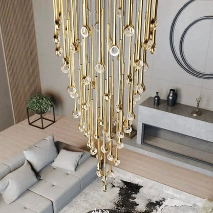 Modern Floating Long Gold Pendant Celing Chandelier for Living Room/High-ceiling - Zelno Lighting