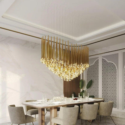 Modern Floating Long Gold Pendant Celing Chandelier for Living Room/High-ceiling - Zelno Lighting