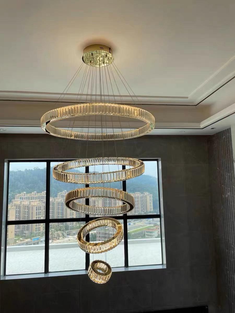 Modern Front Entryway Chandelier 3/4/5/6/7 Rings Crystal Gold/ Chrome Finish Ceiling Lamp - Zelno Lighting
