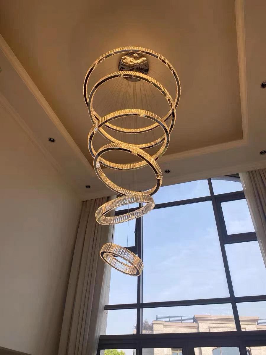 Modern Front Entryway Chandelier 3/4/5/6/7 Rings Crystal Gold/ Chrome Finish Ceiling Lamp - Zelno Lighting
