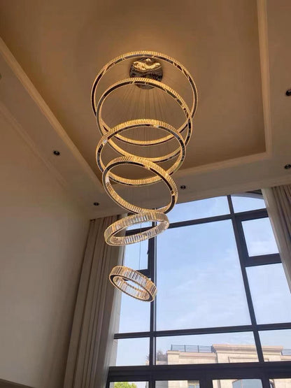 Modern Front Entryway Chandelier 3/4/5/6/7 Rings Crystal Gold/ Chrome Finish Ceiling Lamp - Zelno Lighting