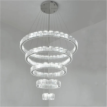 Modern Front Entryway Chandelier 3/4/5/6/7 Rings Crystal Gold/ Chrome Finish Ceiling Lamp - Zelno Lighting