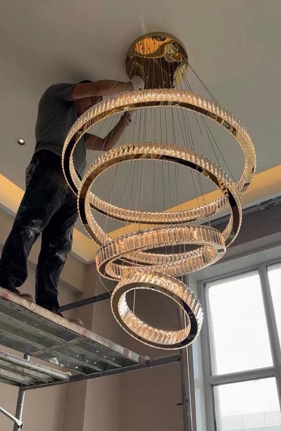 Modern Front Entryway Chandelier 3/4/5/6/7 Rings Crystal Gold/ Chrome Finish Ceiling Lamp - Zelno Lighting