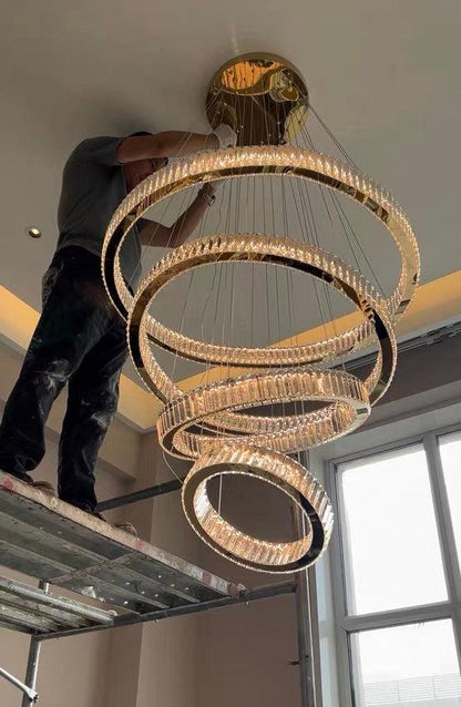 Modern Front Entryway Chandelier 3/4/5/6/7 Rings Crystal Gold/ Chrome Finish Ceiling Lamp - Zelno Lighting