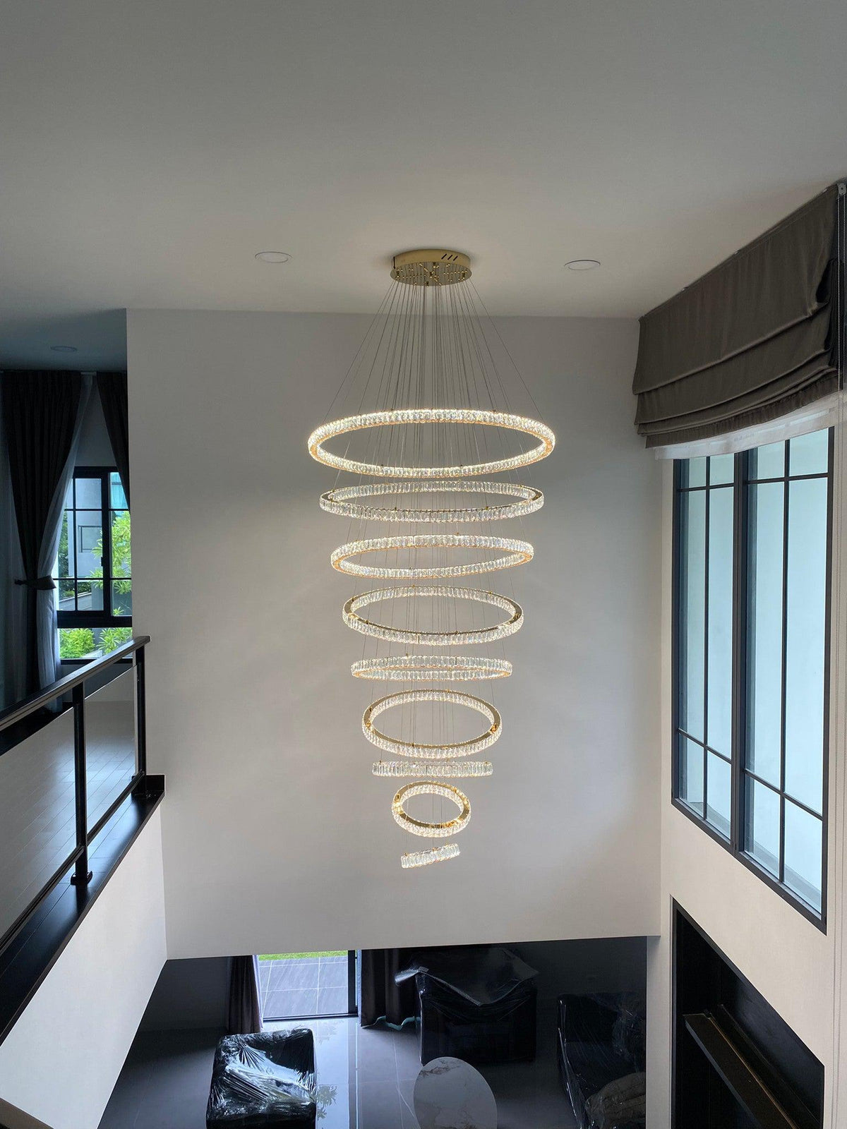 Modern Front Entryway Chandelier 3/4/5/6/7 Rings Crystal Gold/ Chrome Finish Ceiling Lamp - Zelno Lighting