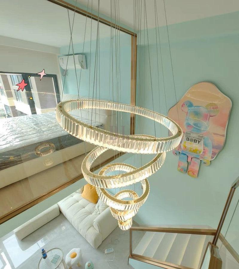 Modern Front Entryway Chandelier 3/4/5/6/7 Rings Crystal Gold/ Chrome Finish Ceiling Lamp - Zelno Lighting