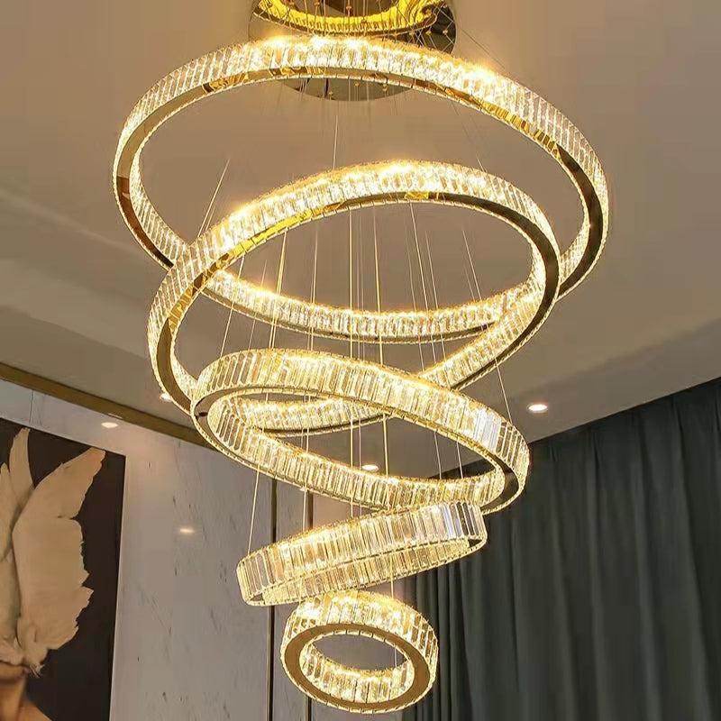 Modern Front Entryway Chandelier 3/4/5/6/7 Rings Crystal Gold/ Chrome Finish Ceiling Lamp - Zelno Lighting