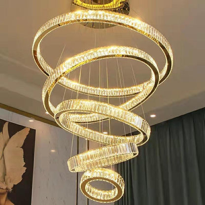 Modern Front Entryway Chandelier 3/4/5/6/7 Rings Crystal Gold/ Chrome Finish Ceiling Lamp - Zelno Lighting